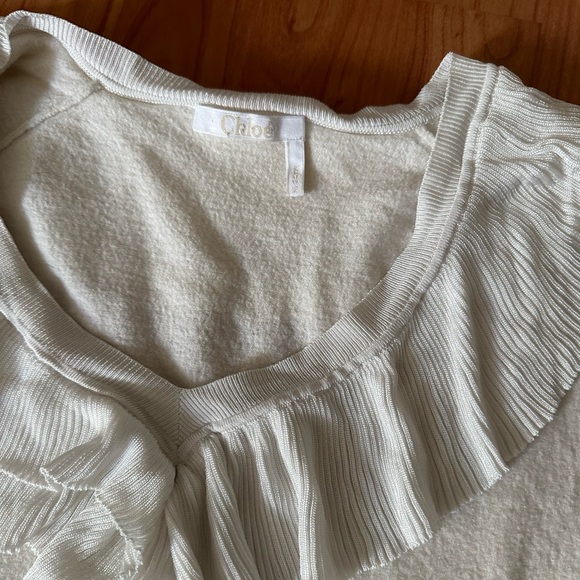 Chloe Ruffled V-Neck Wool/Cashmere Sweater in Milk - Size Small (fits like XS) - Picture 3 of 11